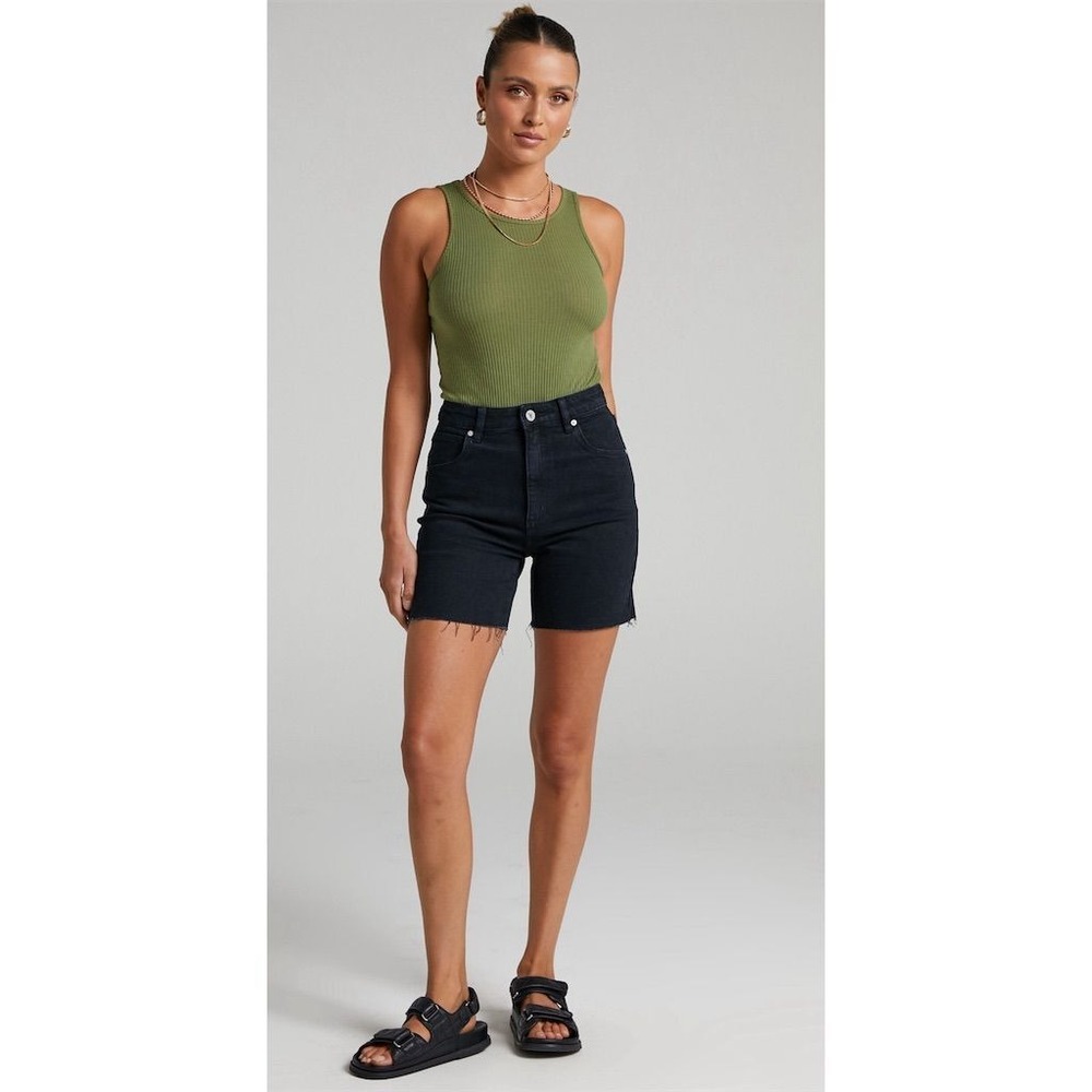 Abrand Jeans Claudia Cut Off Shorts 10/28 Black High Waisted Denim Raw Hem Edgy